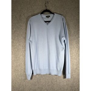 Mario Gilberti Men L Sweater Blue 100% Merino Extrafine‎ Wool V-Neck Pullover